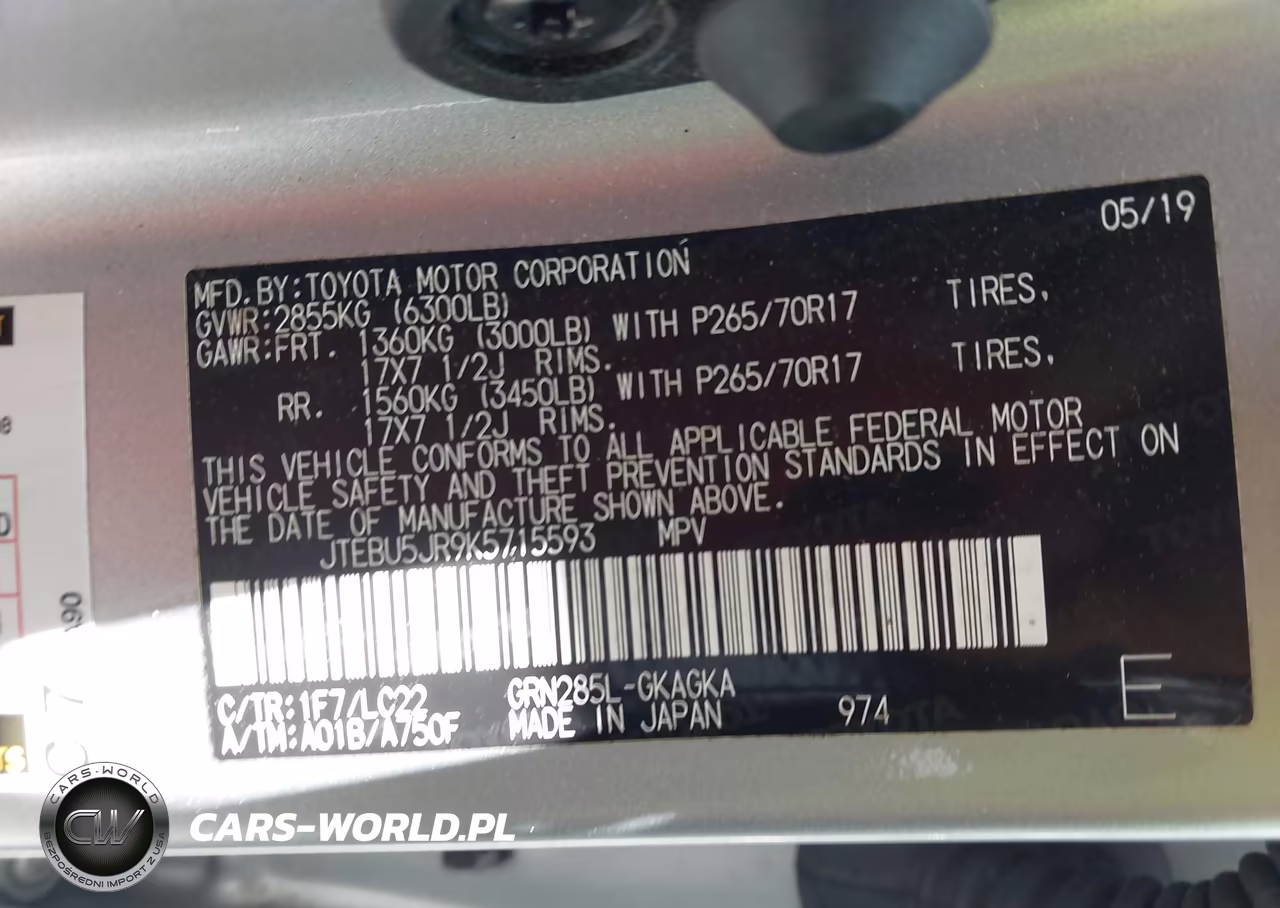 2019 Toyota 4Runner Trd Off Road Premium VIN:JTEBU5JR9K5715593 - 9