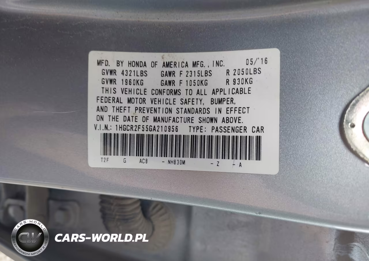 2016 Honda Accord Sport VIN:1HGCR2F55GA210956 - 9