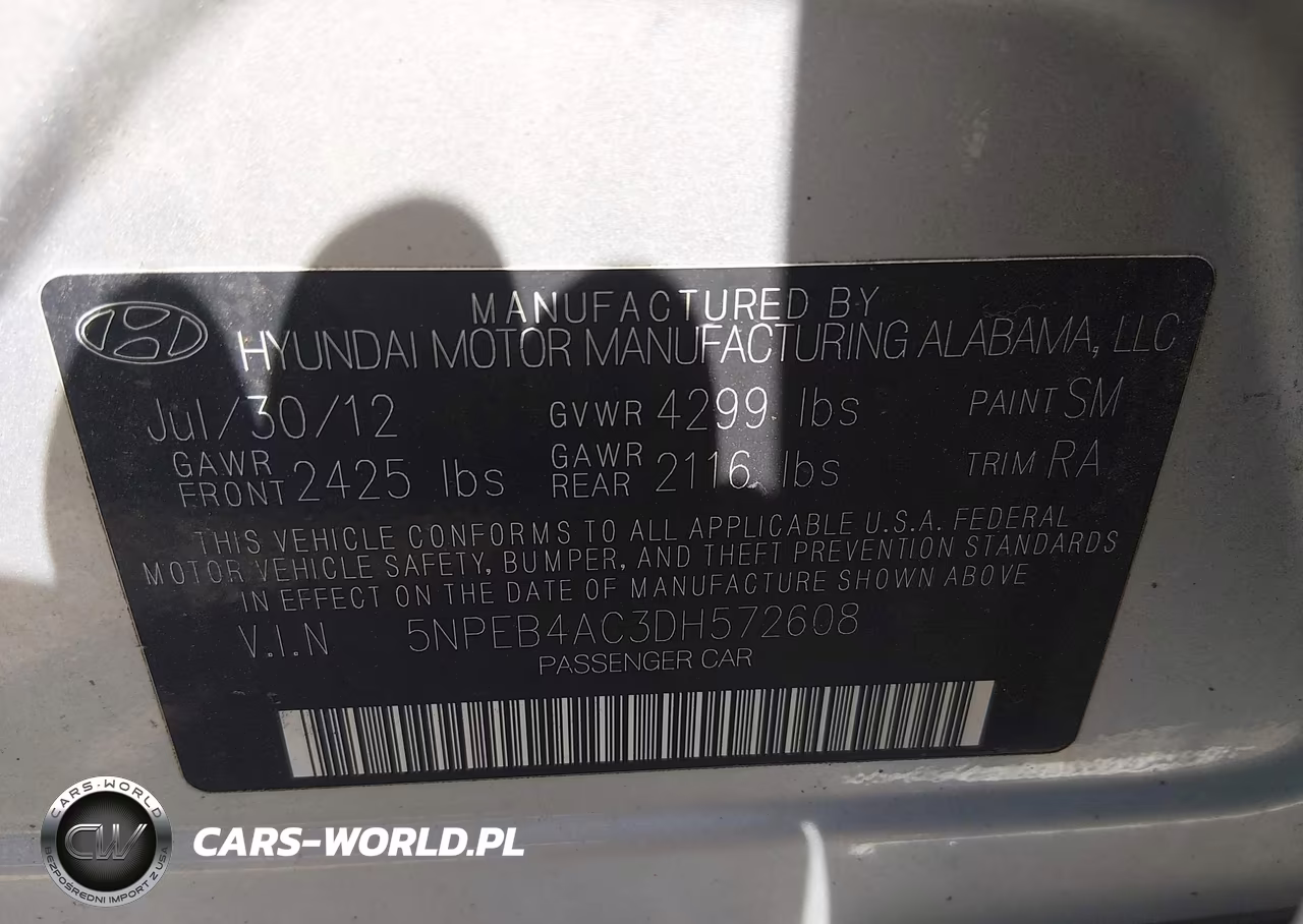 2013 Hyundai Sonata Gls VIN:5NPEB4AC3DH572608 - 9