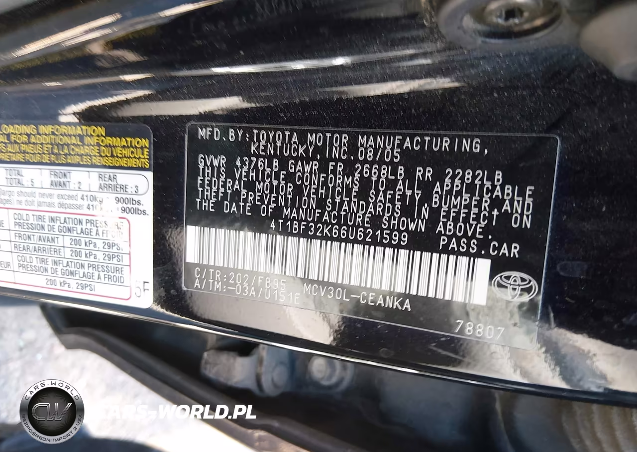 2006 Toyota Camry Le V6 VIN:4T1BF32K66U621599 - 9