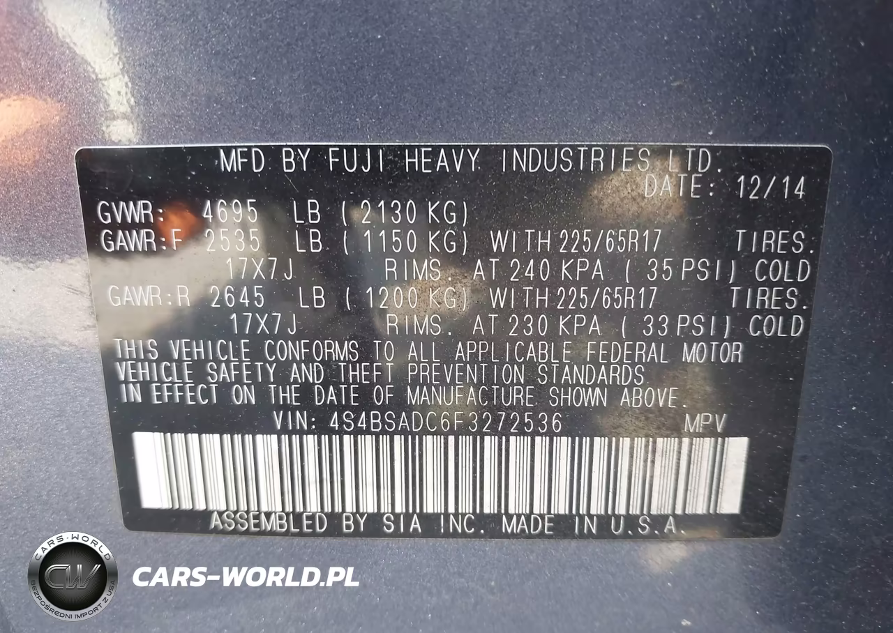 2015 Subaru Outback 2.5I Premium VIN:4S4BSADC6F3272536 - 9