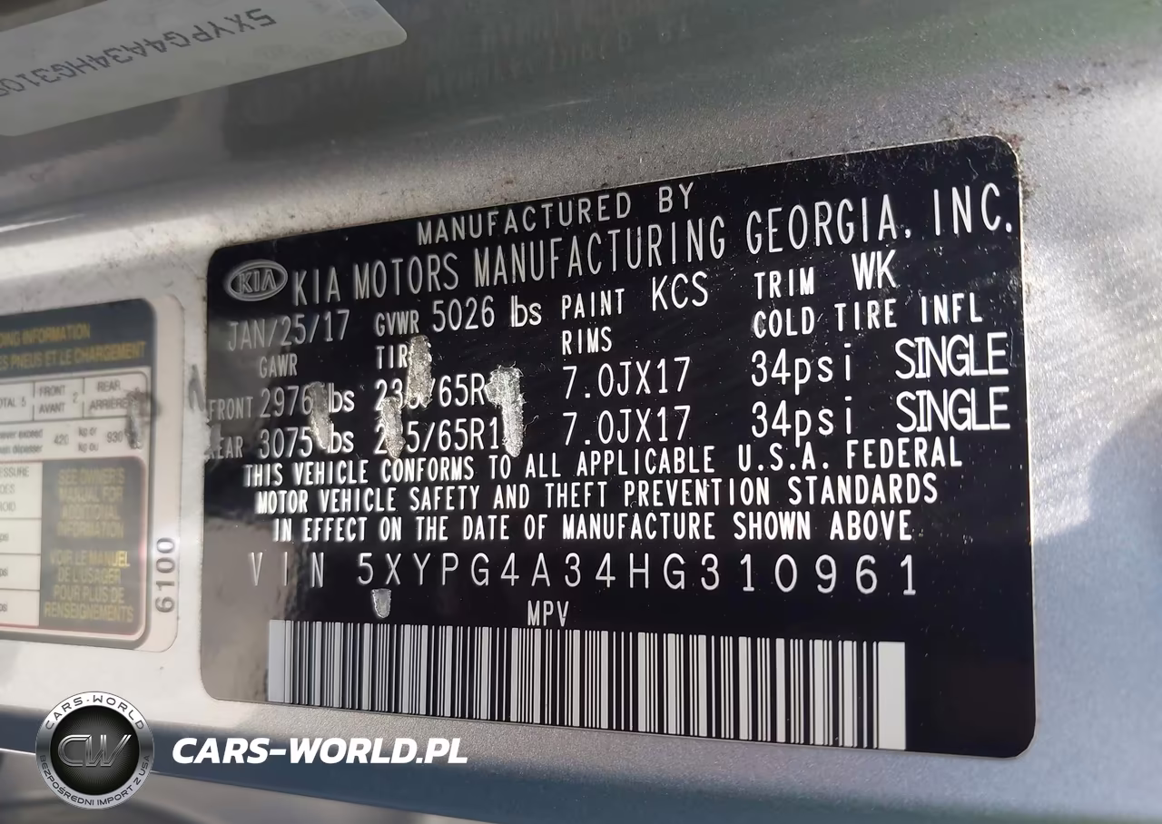 2017 Kia Sorento 2.4L Lx VIN:5XYPG4A34HG310961 - 9