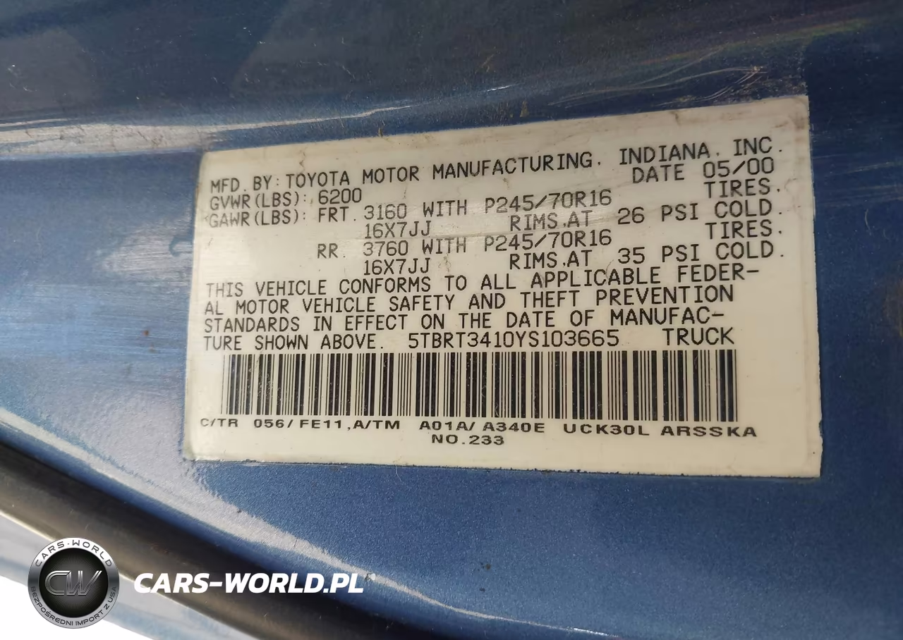 2000 Toyota Tundra Sr5 V8 VIN:5TBRT3410YS103665 - 9