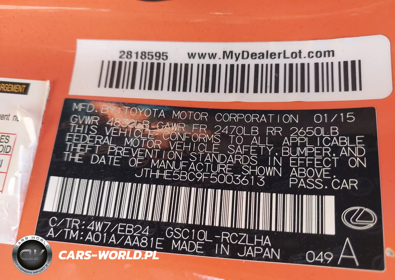 2015 Lexus Rc 350 VIN:JTHHE5BC9F5003613 - 9