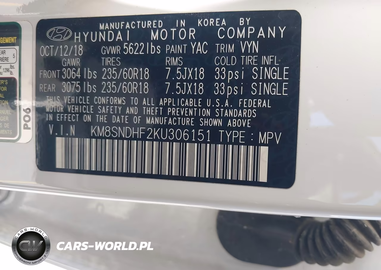 2019 Hyundai Santa Fe Xl Se VIN:KM8SNDHF2KU306151 - 9