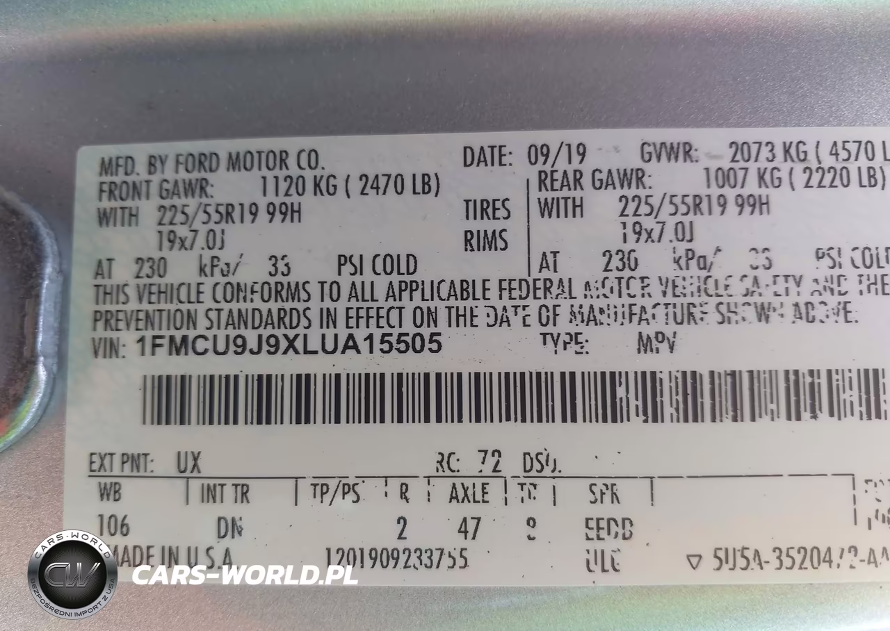 2020 Ford Escape Titanium VIN:1FMCU9J9XLUA15505 - 9