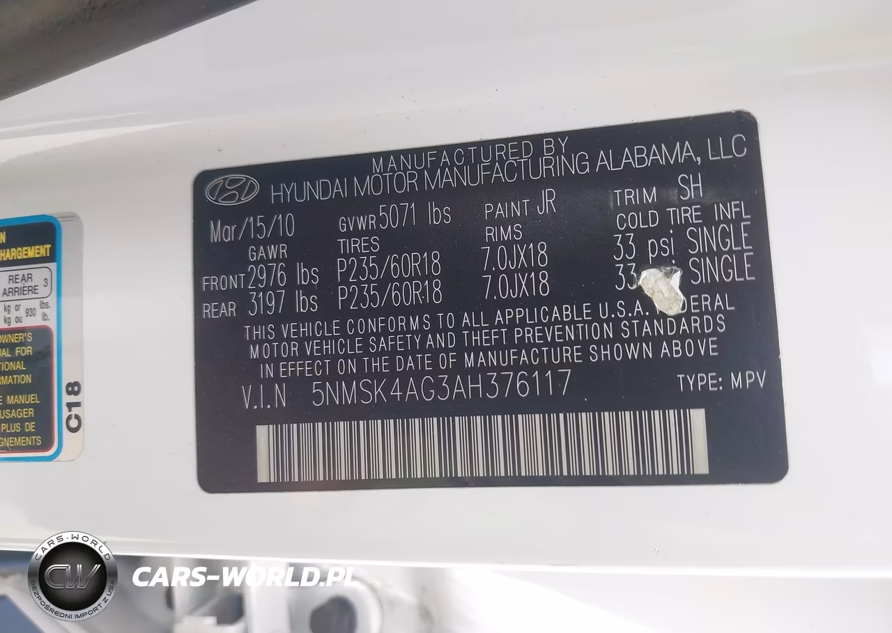 2010 Hyundai Santa Fe Limited V6 VIN:5NMSK4AG3AH376117 - 9