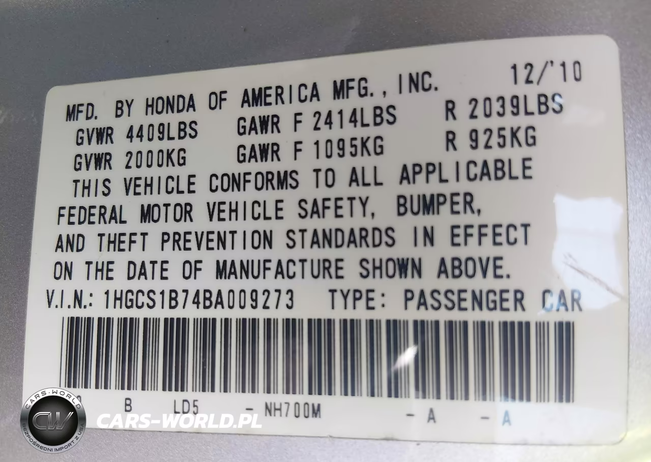 2011 Honda Accord 2.4 Ex VIN:1HGCS1B74BA009273 - 9