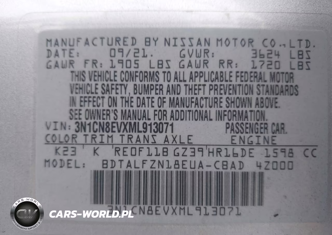 2021 Nissan Versa Sv Xtronic Cvt VIN:3N1CN8EVXML913071 - 9