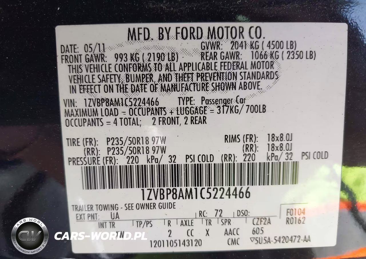 2012 Ford Mustang V6 Premium VIN:1ZVBP8AM1C5224466 - 9