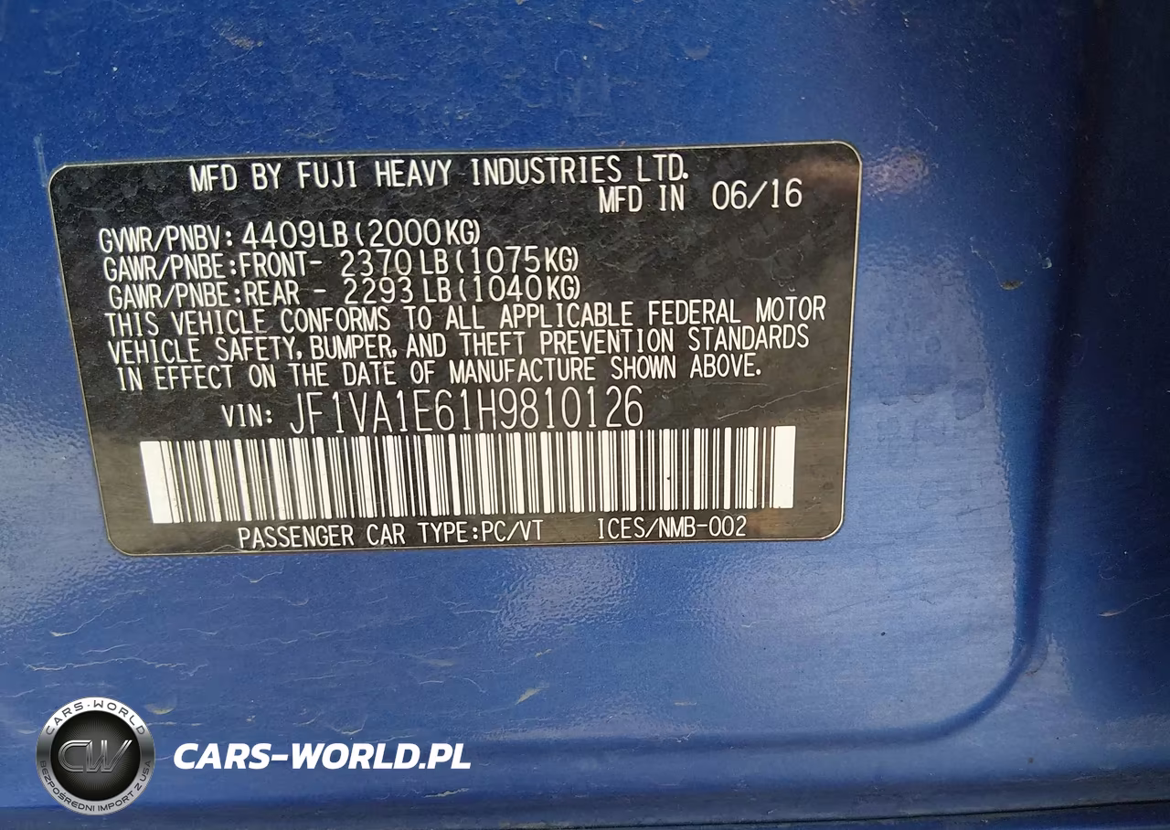 2017 Subaru Wrx Premium VIN:JF1VA1E61H9810126 - 9