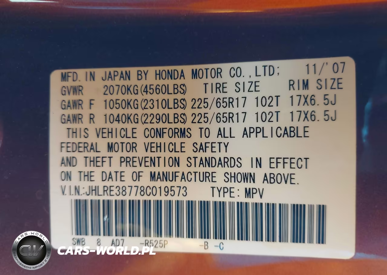 2008 Honda Cr-V Ex-L VIN:JHLRE38778C019573 - 9