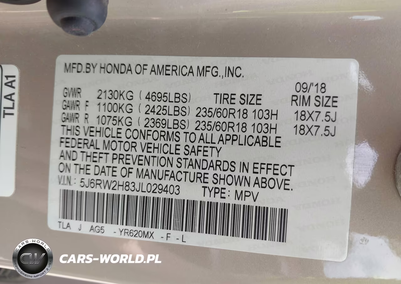 2018 Honda Cr-V Ex-L-Ex-L Navi VIN:5J6RW2H83JL029403 - 9