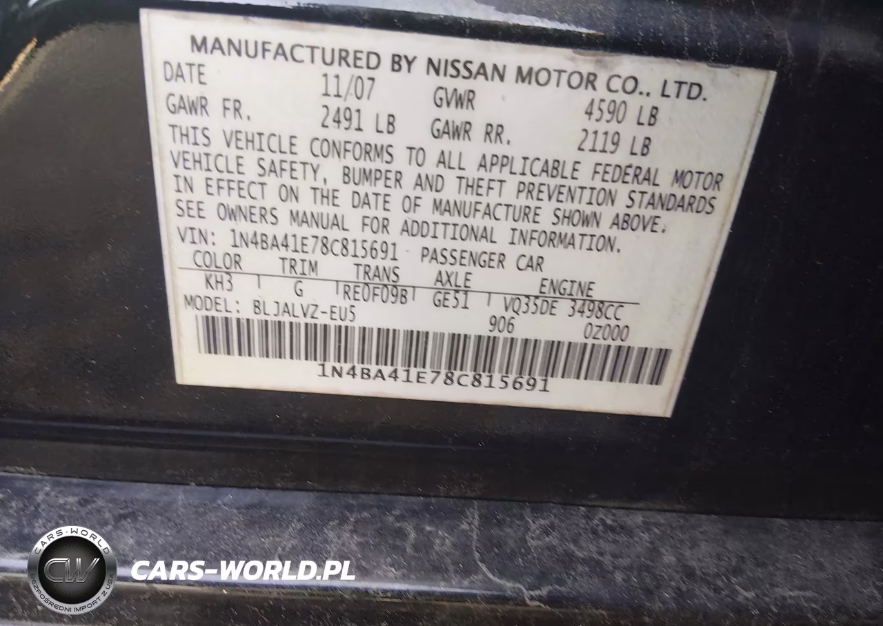 2008 Nissan Maxima 3.5 Se VIN:1N4BA41E78C815691 - 9