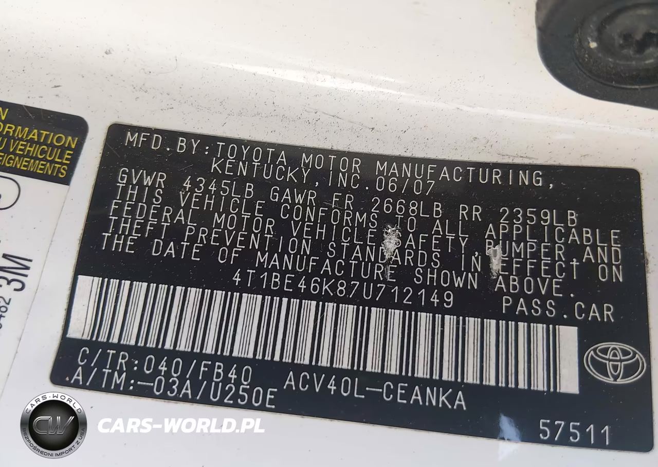 2007 Toyota Camry Ce VIN:4T1BE46K87U712149 - 9