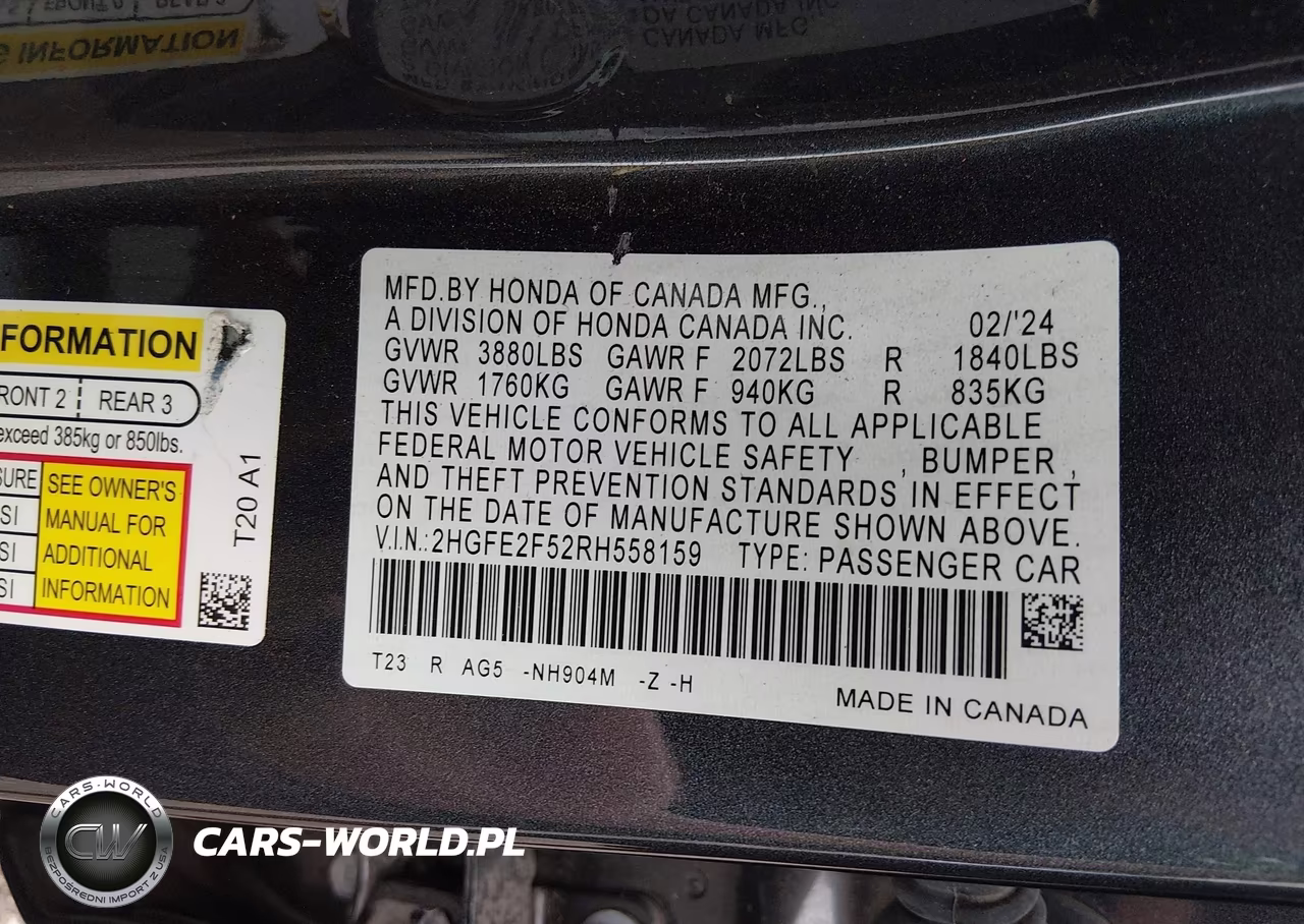 2024 Honda Civic Sport VIN:2HGFE2F52RH558159 - 9