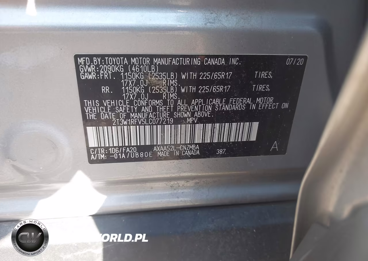 2020 Toyota Rav4 Xle VIN:2T3W1RFV5LC077219 - 9