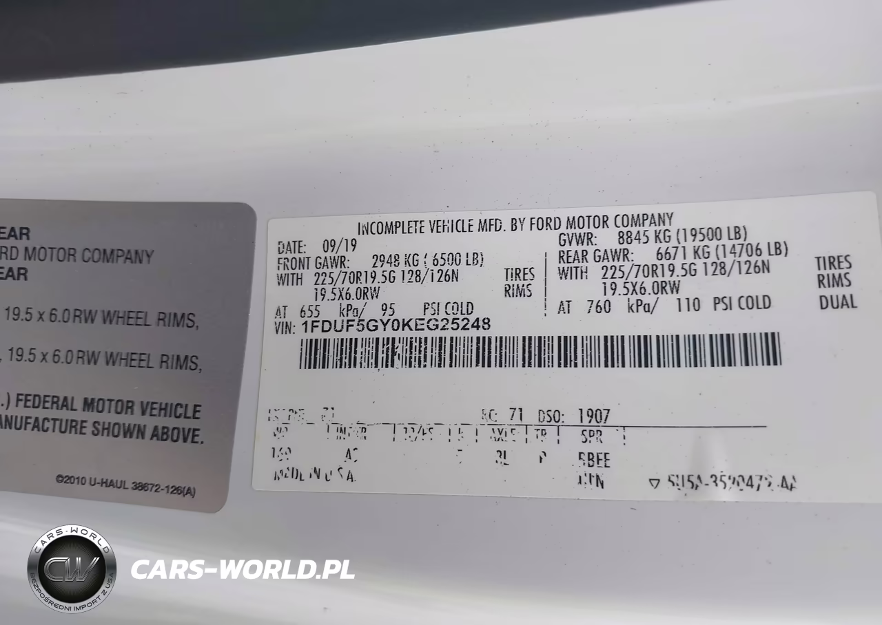 2019 Ford F-550 Chassis Xl-Xlt VIN:1FDUF5GY0KEG25248 - 8