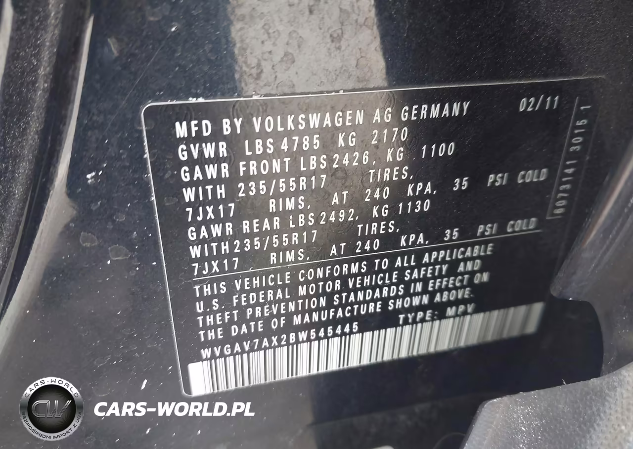 2011 Volkswagen Tiguan Se VIN:WVGAV7AX2BW545445 - 9