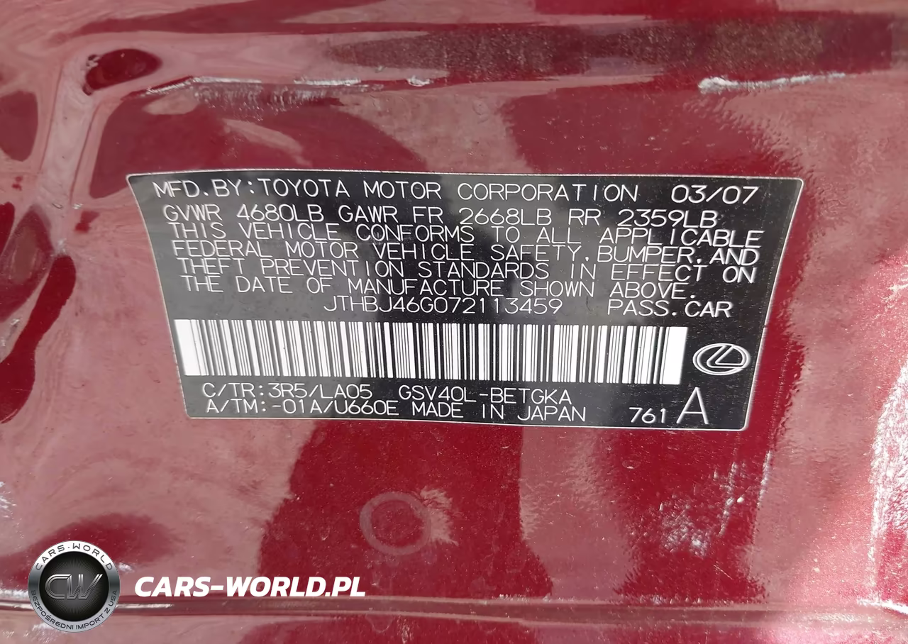 2007 Lexus Es 350 VIN:JTHBJ46G072113459 - 9