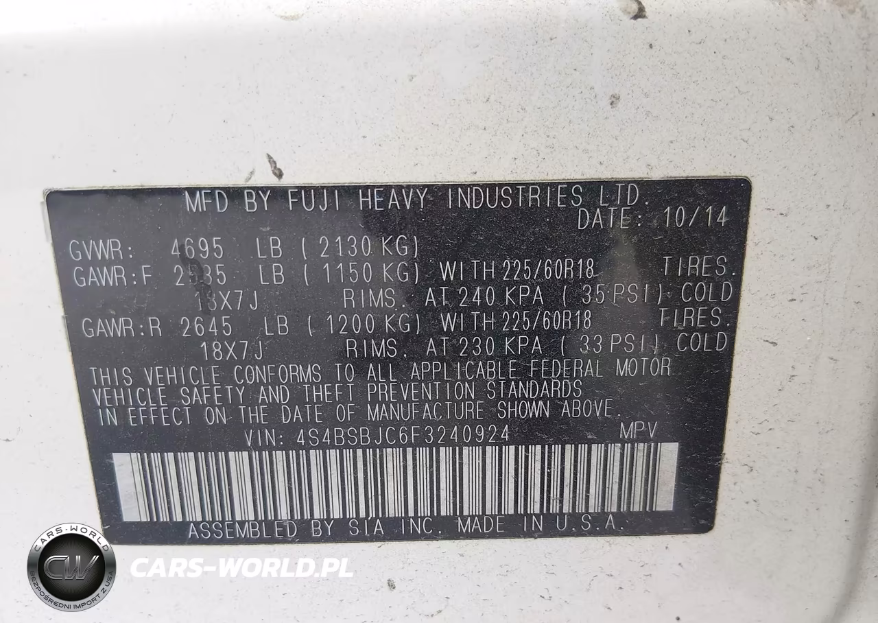 2015 Subaru Outback 2.5I Limited VIN:4S4BSBJC6F3240924 - 9