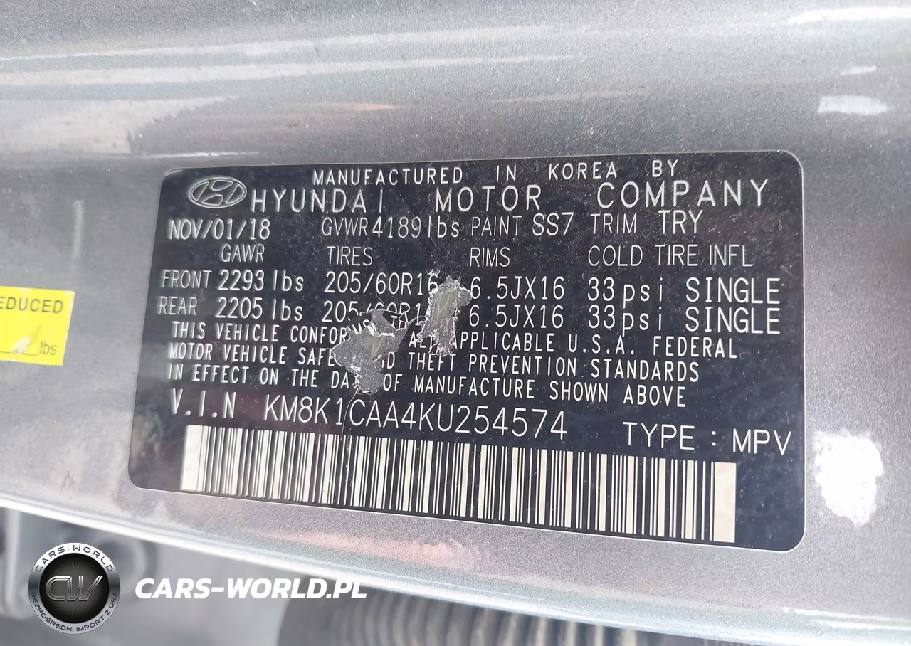 2019 Hyundai Kona Se VIN:KM8K1CAA4KU254574 - 9