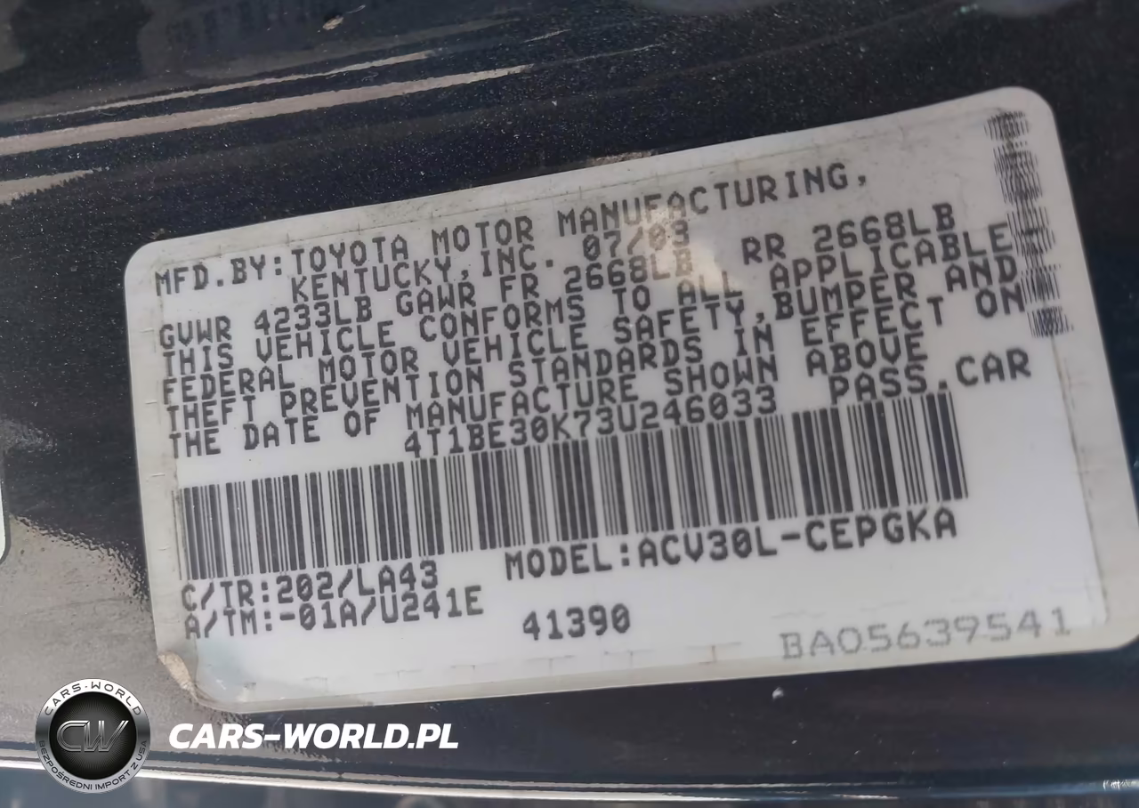 2003 Toyota Camry Xle VIN:4T1BE30K73U246033 - 9