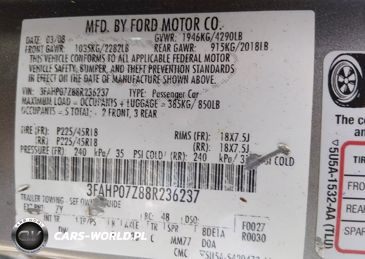 2008 Ford Fusion Se VIN:3FAHP07Z88R236237 - 9