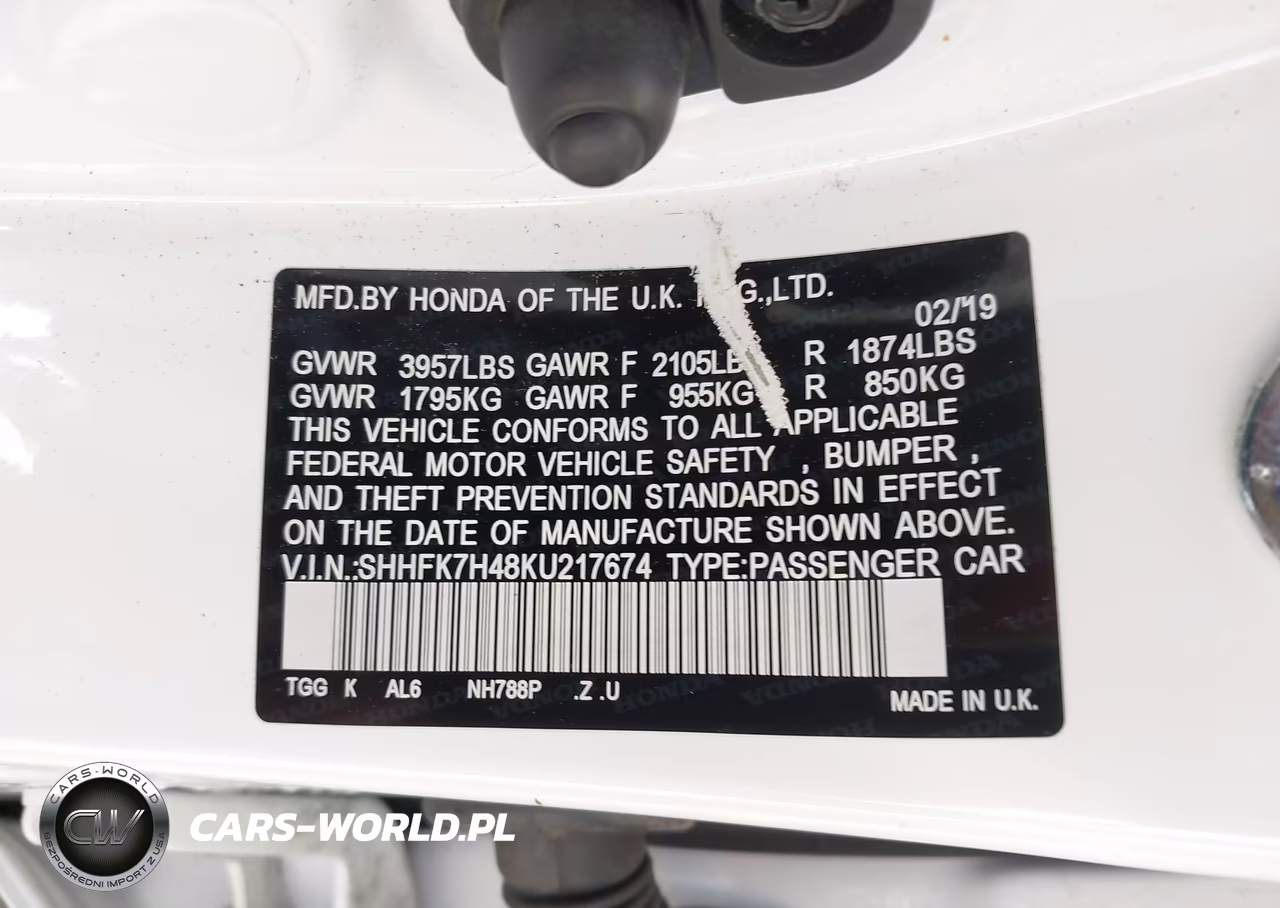 2019 Honda Civic Sport VIN:SHHFK7H48KU217674 - 9