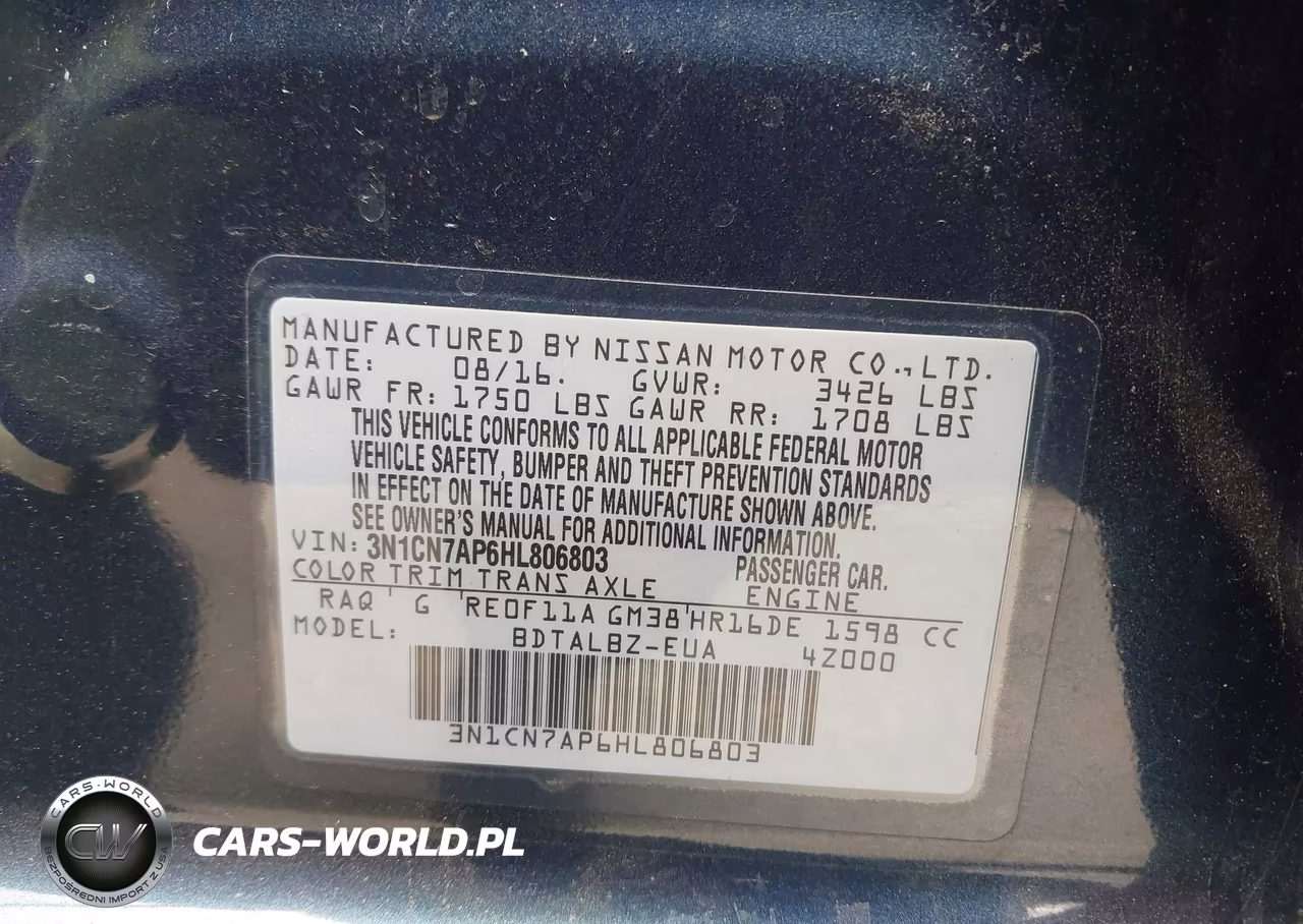 2017 Nissan Versa 1.6 S-1.6 S+-1.6 Sl-1.6 Sv VIN:3N1CN7AP6HL806803 - 9