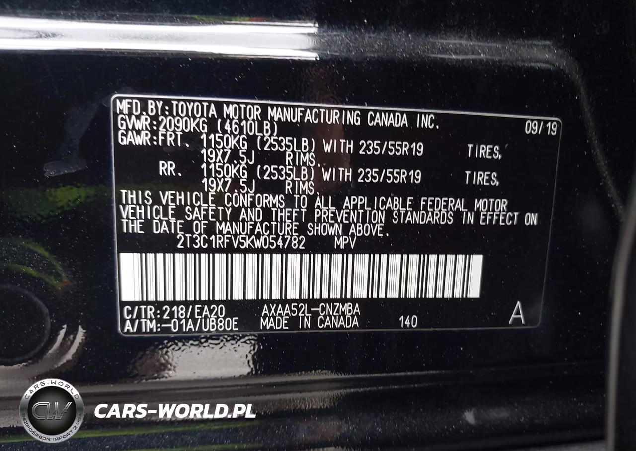 2019 Toyota Rav4 Xle Premium VIN:2T3C1RFV5KW054782 - 9