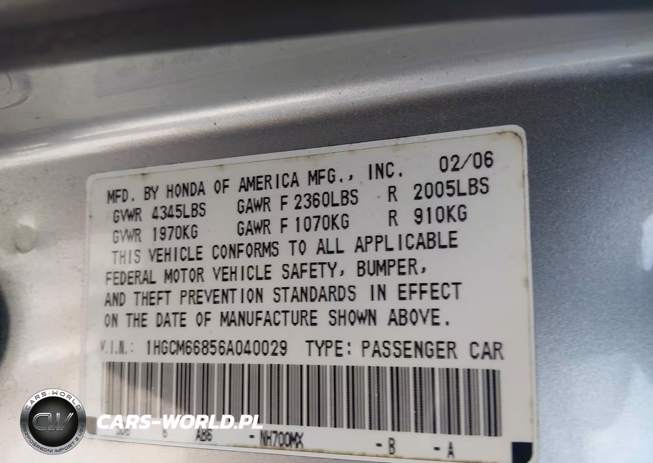 2006 Honda Accord 3.0 Ex VIN:1HGCM66856A040029 - 9