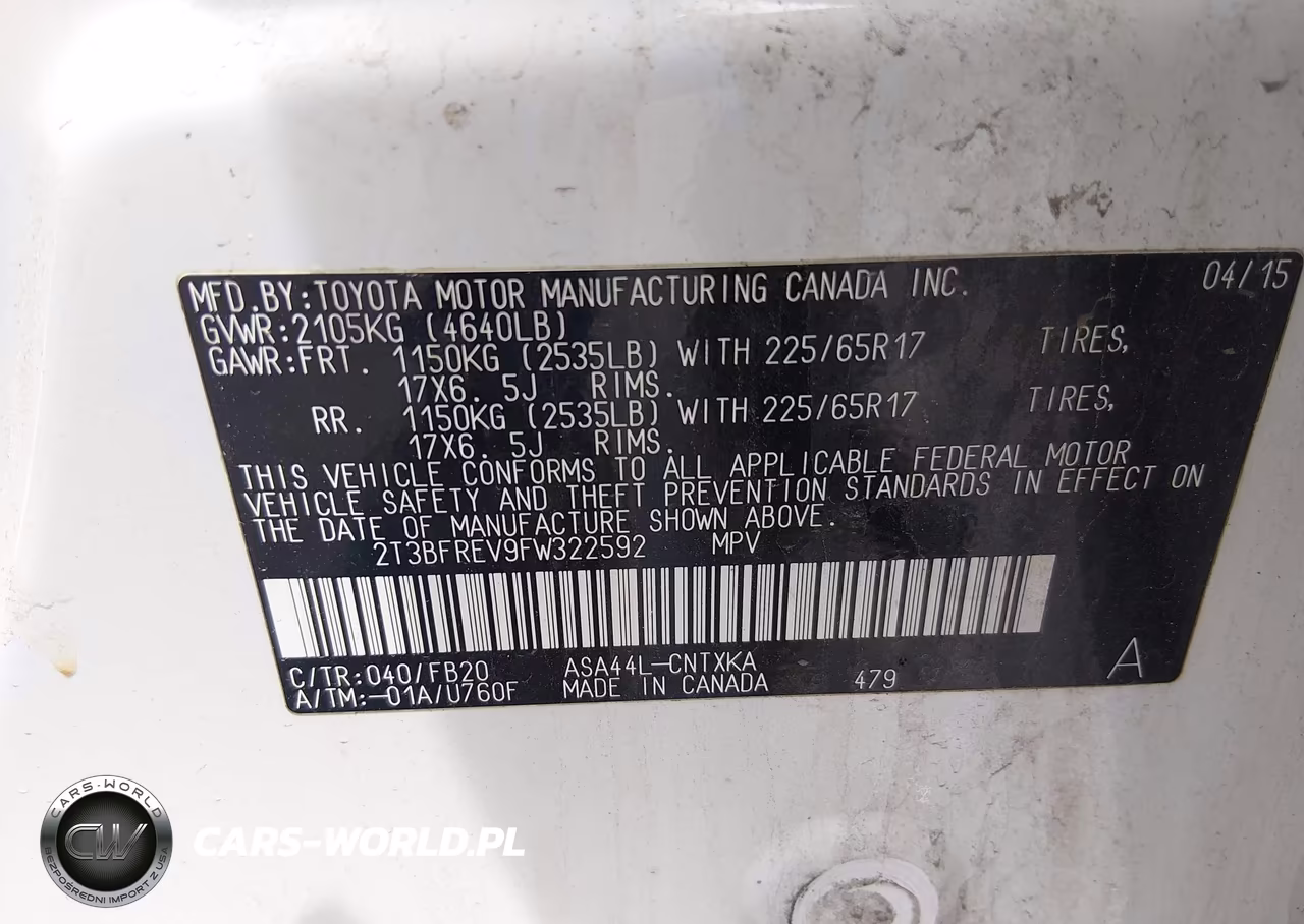 2015 Toyota Rav4 Le VIN:2T3BFREV9FW322592 - 9