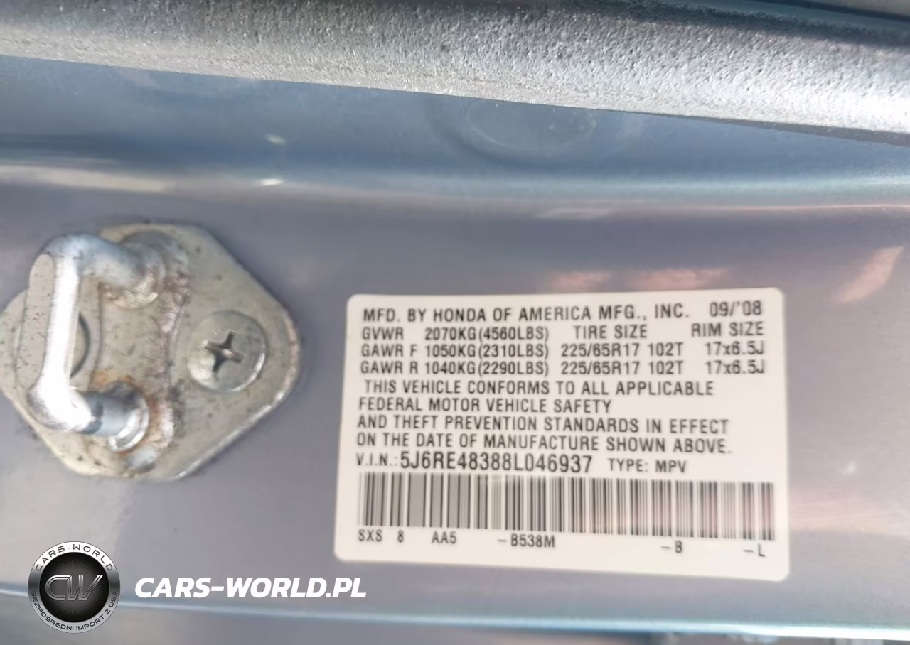 2008 Honda Cr-V Lx VIN:5J6RE48388L046937 - 9