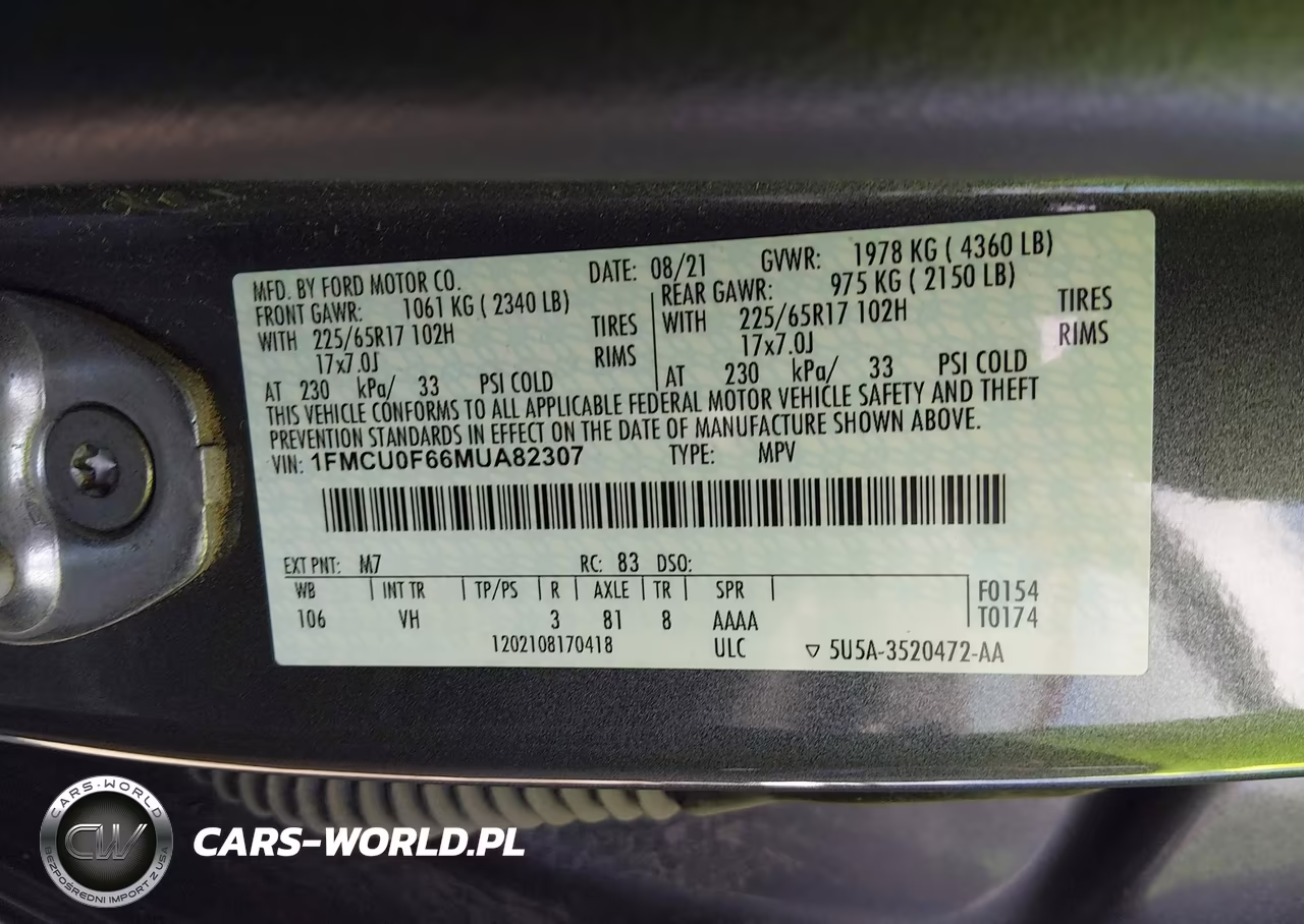 2021 Ford Escape S VIN:1FMCU0F66MUA82307 - 9