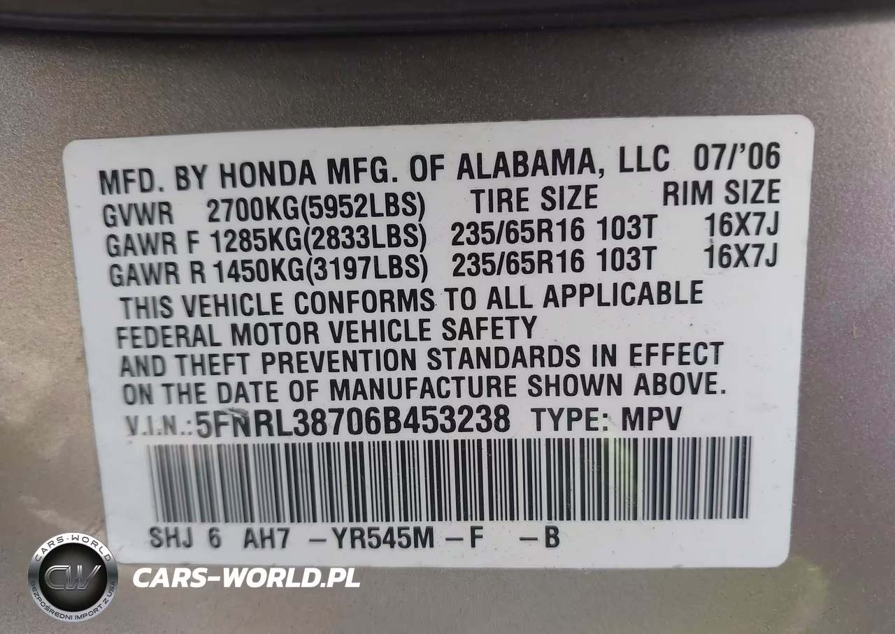 2006 Honda Odyssey Ex-L VIN:5FNRL38706B453238 - 9