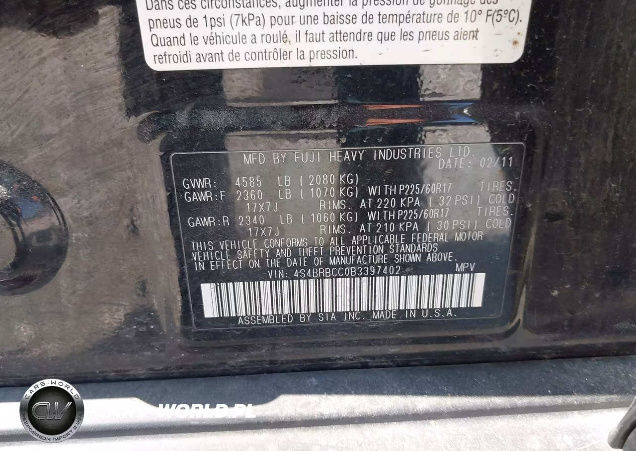2011 Subaru Outback 2.5I Premium VIN:4S4BRBCC0B3397402 - 9