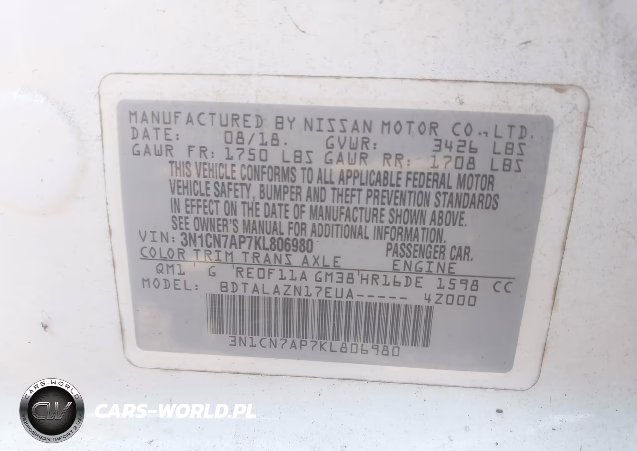 2019 Nissan Versa 1.6 S+ VIN:3N1CN7AP7KL806980 - 9