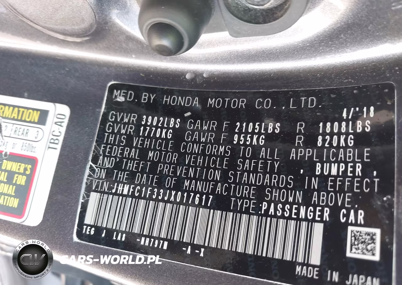 2018 Honda Civic Ex-T VIN:JHMFC1F33JX017617 - 9