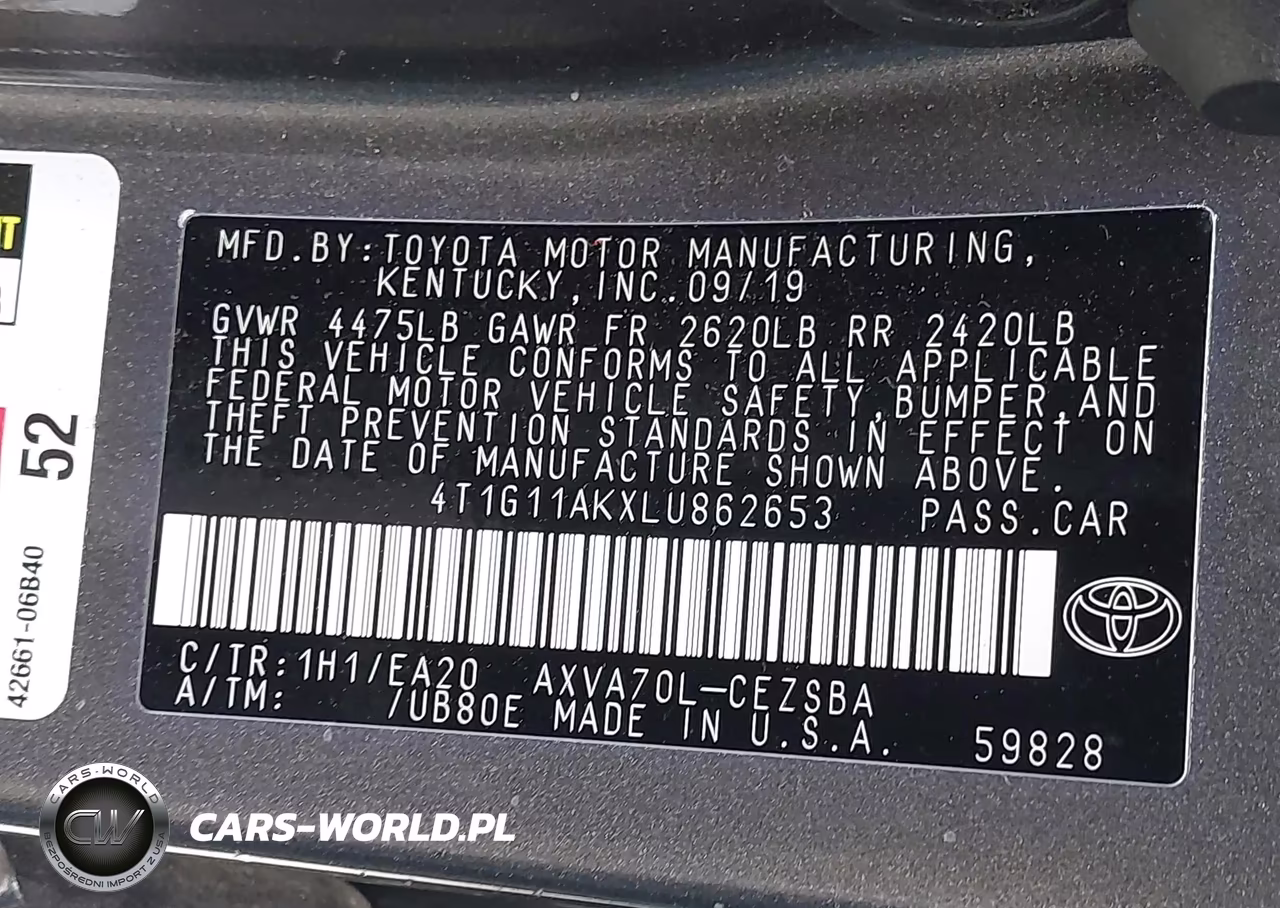 2020 Toyota Camry Se VIN:4T1G11AKXLU862653 - 9