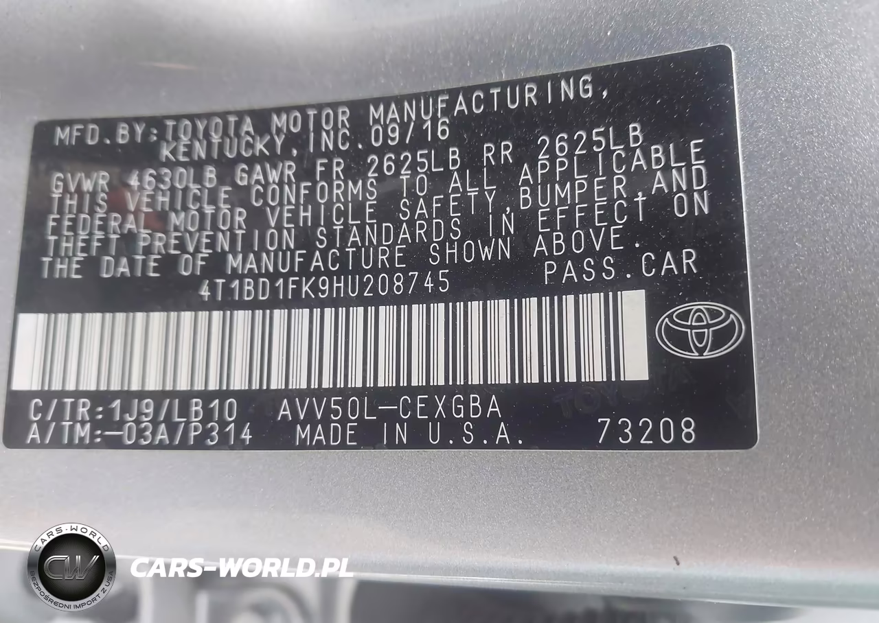 2017 Toyota Camry Hybrid Xle VIN:4T1BD1FK9HU208745 - 9