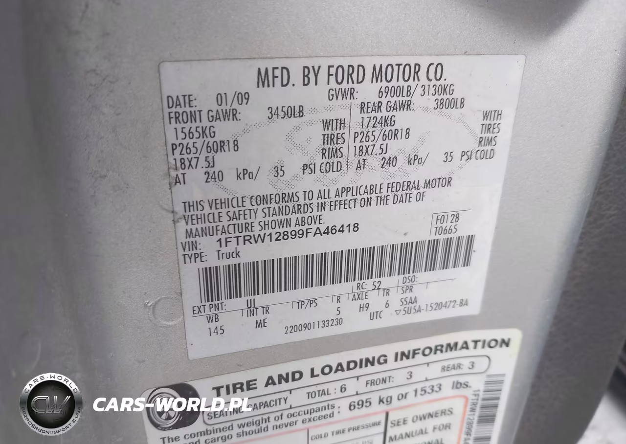 2009 Ford F-150 Xl-Xlt VIN:1FTRW12899FA46418 - 9