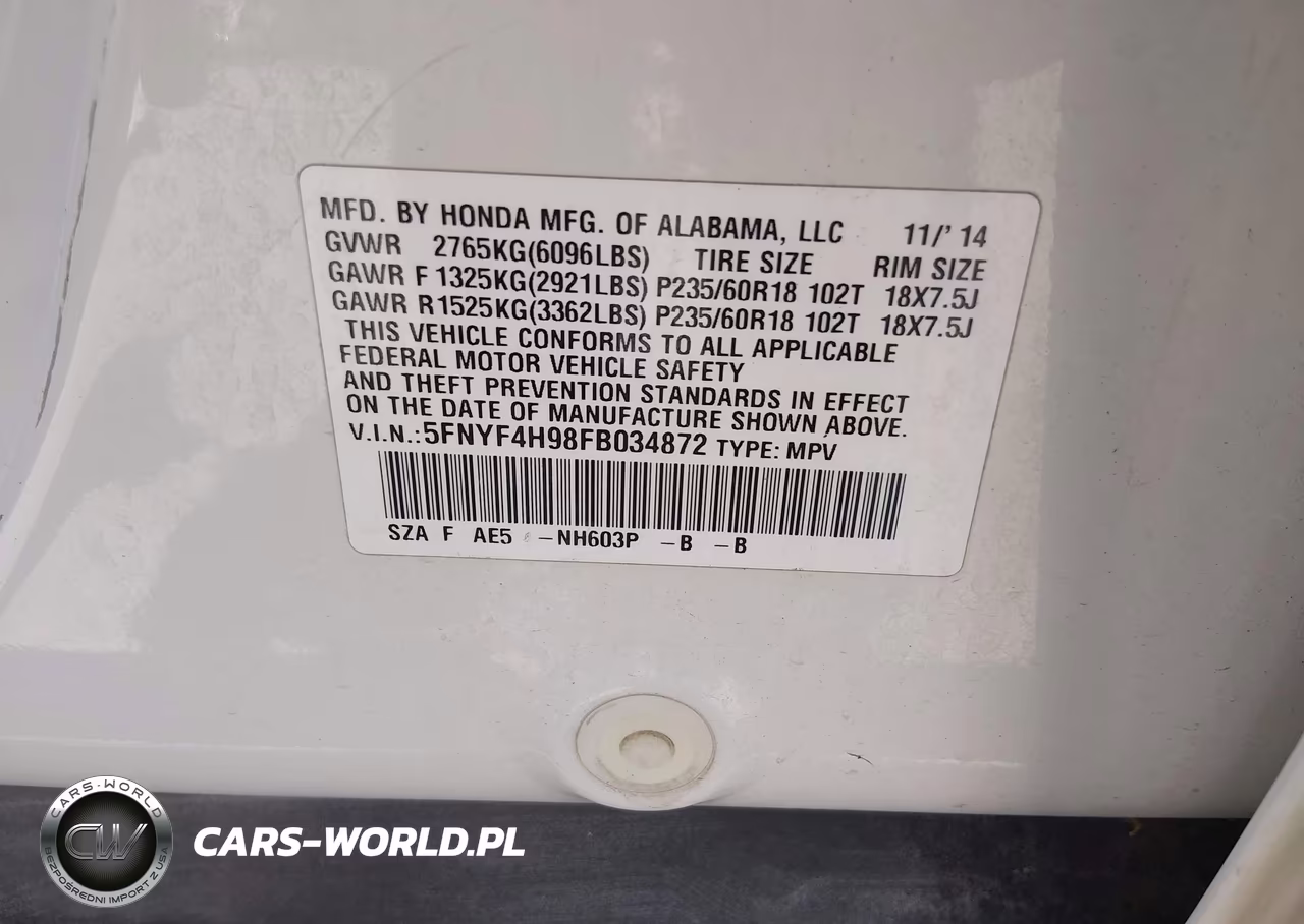 2015 Honda Pilot Touring VIN:5FNYF4H98FB034872 - 9