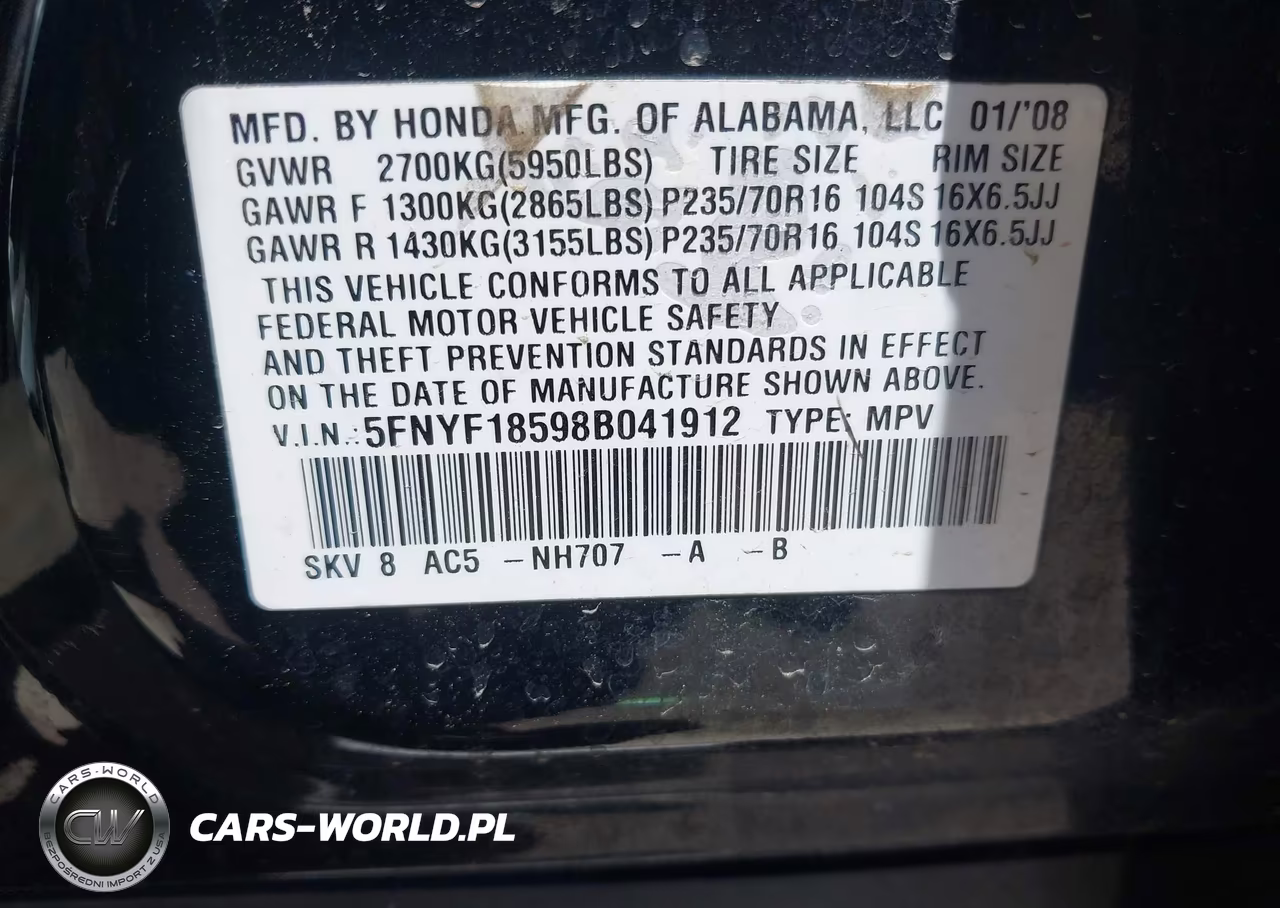 2008 Honda Pilot Ex-L VIN:5FNYF18598B041912 - 9