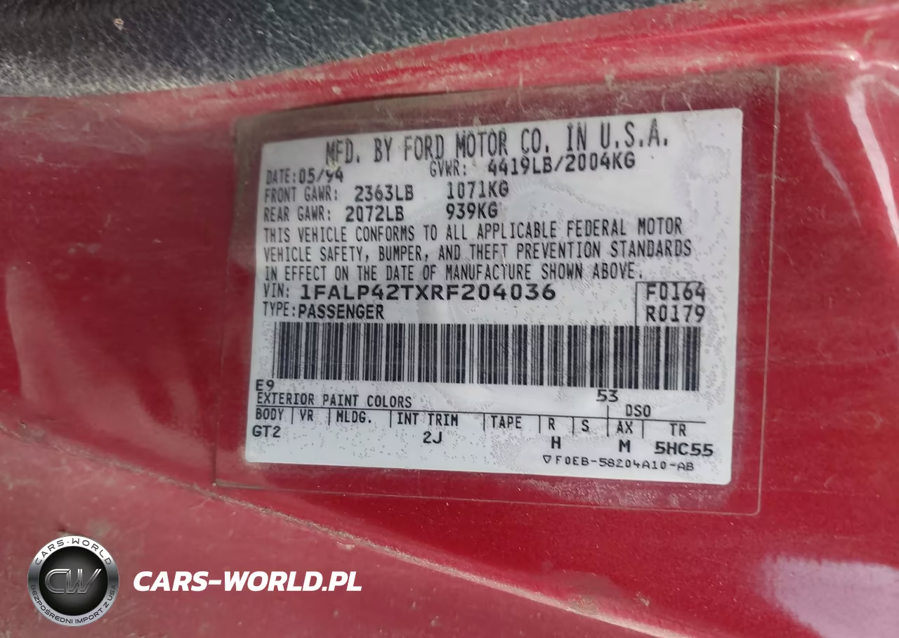 1994 Ford Mustang Gt VIN:1FALP42TXRF204036 - 9