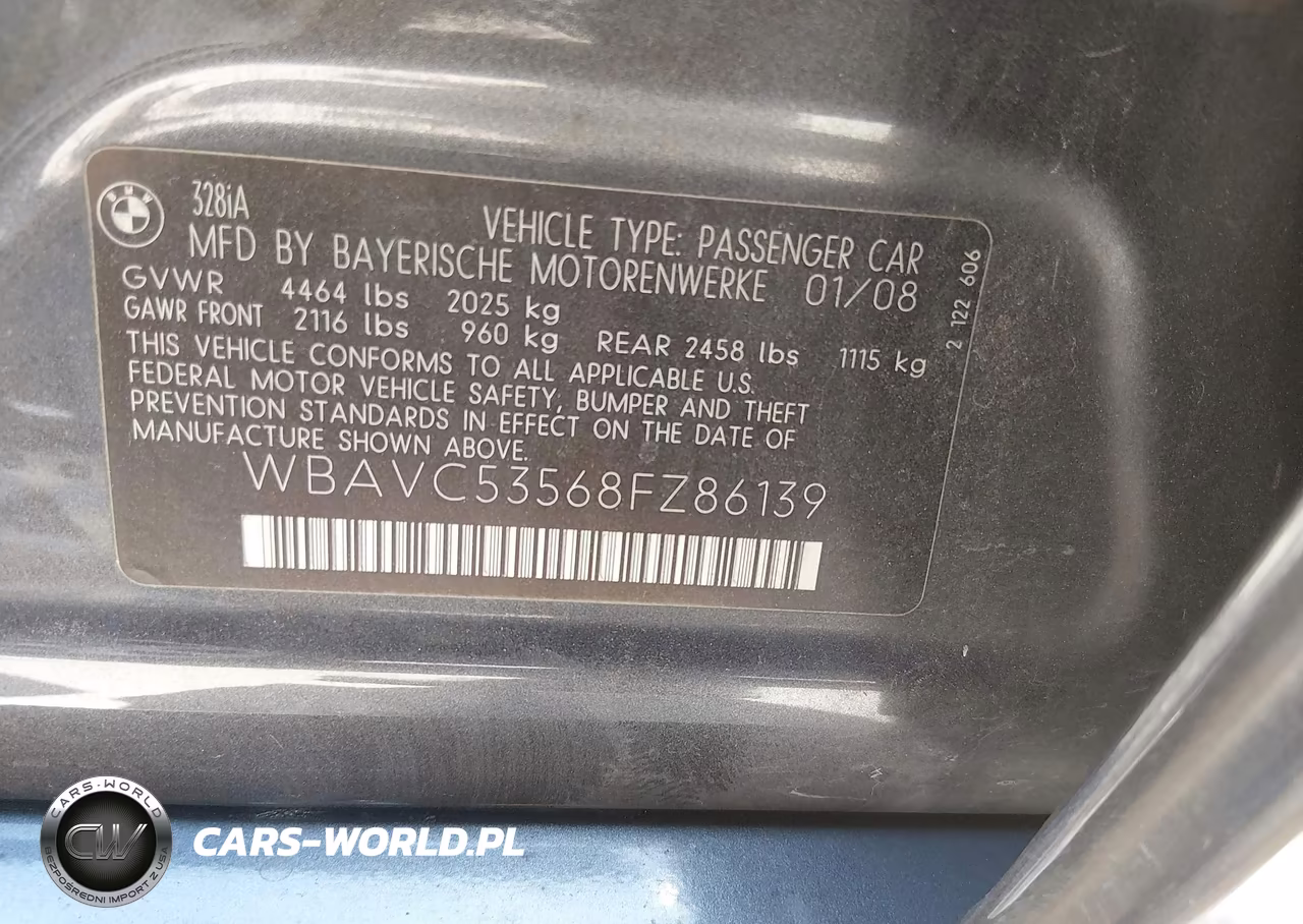 2008 BMW 328I VIN:WBAVC53568FZ86139 - 9