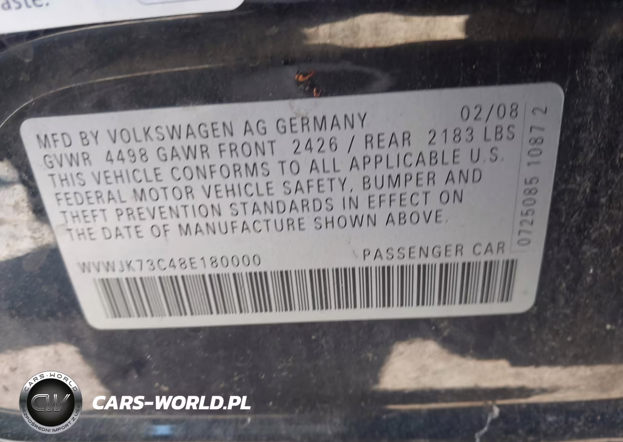 2008 Volkswagen Passat Turbo VIN:WVWJK73C48E180000 - 9