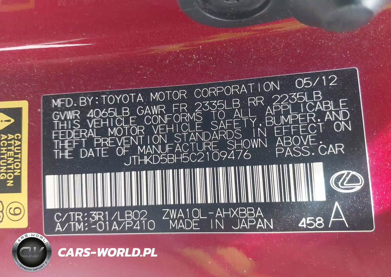 2012 LEXUS CT 200H PREMIUM VIN:JTHKD5BH5C2109476 - 9