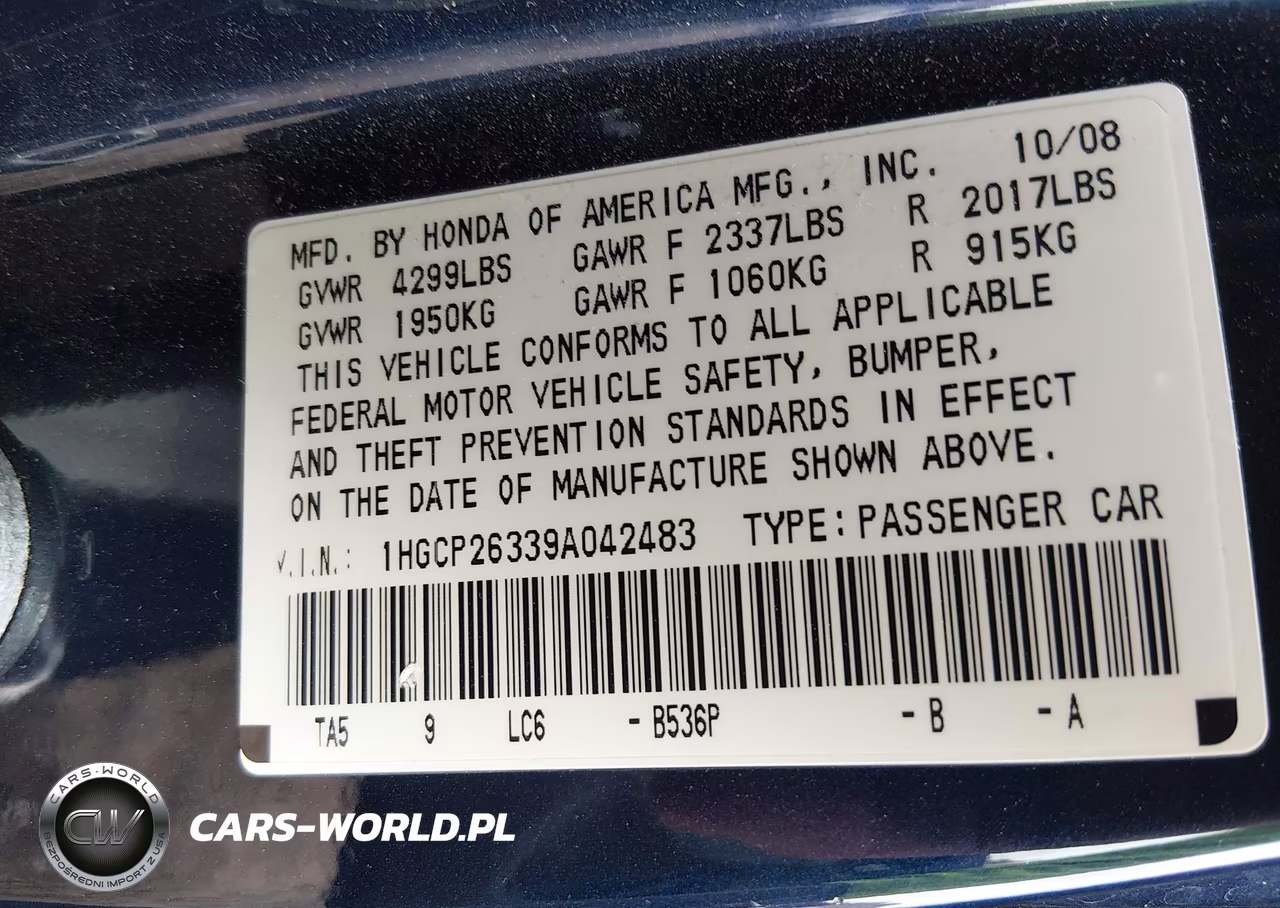 2009 Honda Accord 2.4 Lx VIN:1HGCP26339A042483 - 9