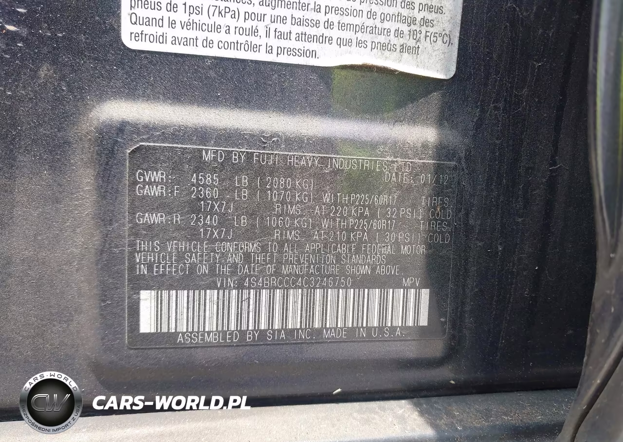 2012 Subaru Outback 2.5I Premium VIN:4S4BRCCC4C3246750 - 9